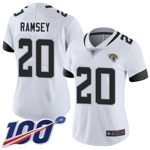 Nike Jacksonville Jaguars #20 Jalen Ramsey White Women Stitched NFL 100th Season Vapor Limited Jersey->women nfl jersey->Women Jersey